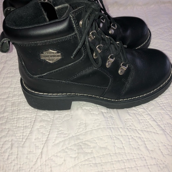 Harley-Davidson Shoes - HARLEY DAVIDSON BLACK LEATHER ZIP UP BOOTS SZ 8